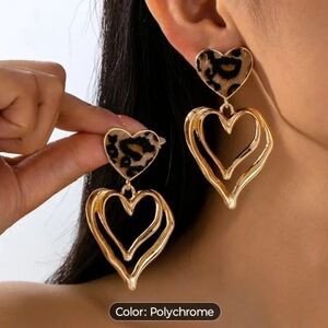 Leopard print heart dangle fashion earrings
